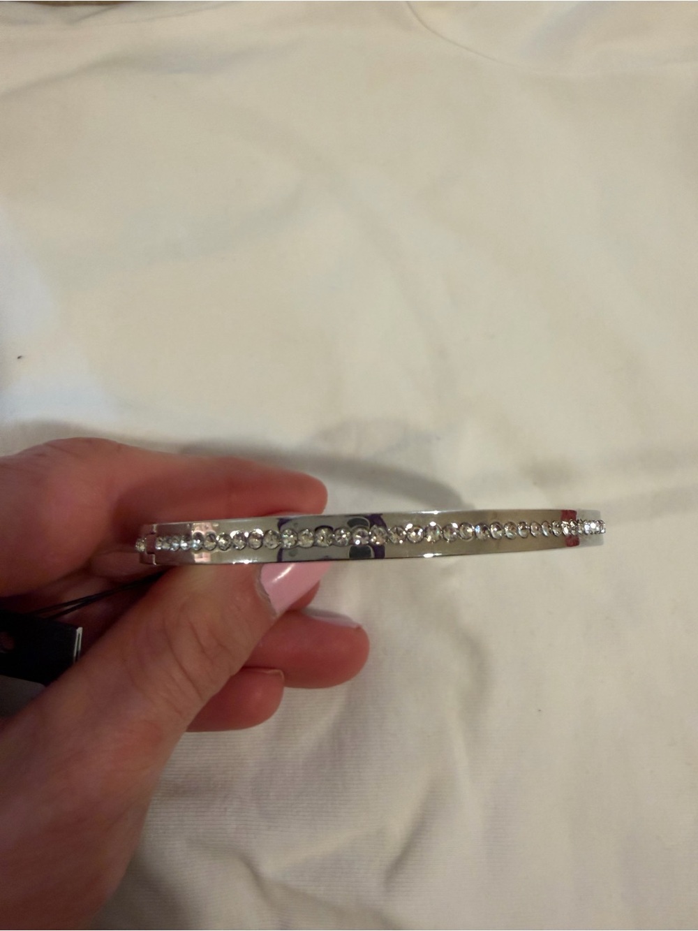 kate spade Silver-Tone Crystal Round Hinged Bangle